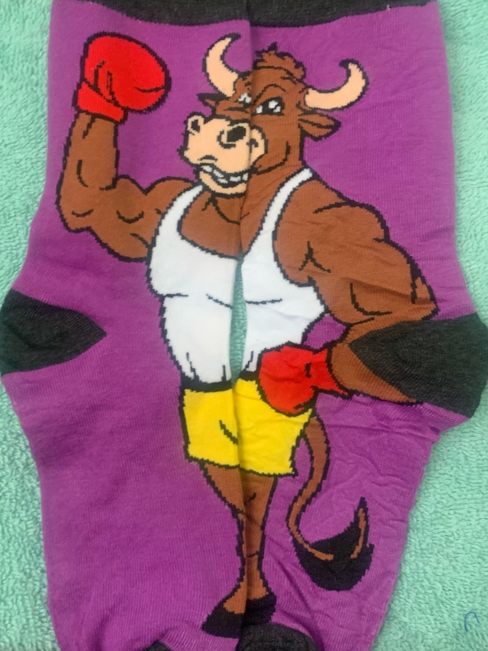 Purple Bull Graphic Socks with Boxing Design